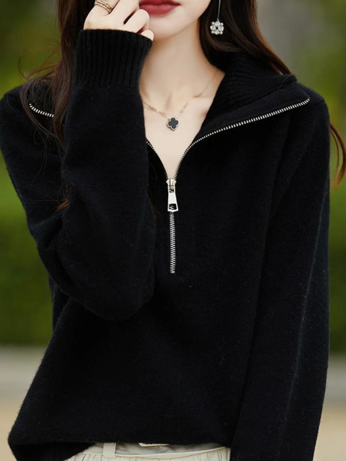 Шерстяной свитер с полумолнией и лацканами женские европейские товары элитная