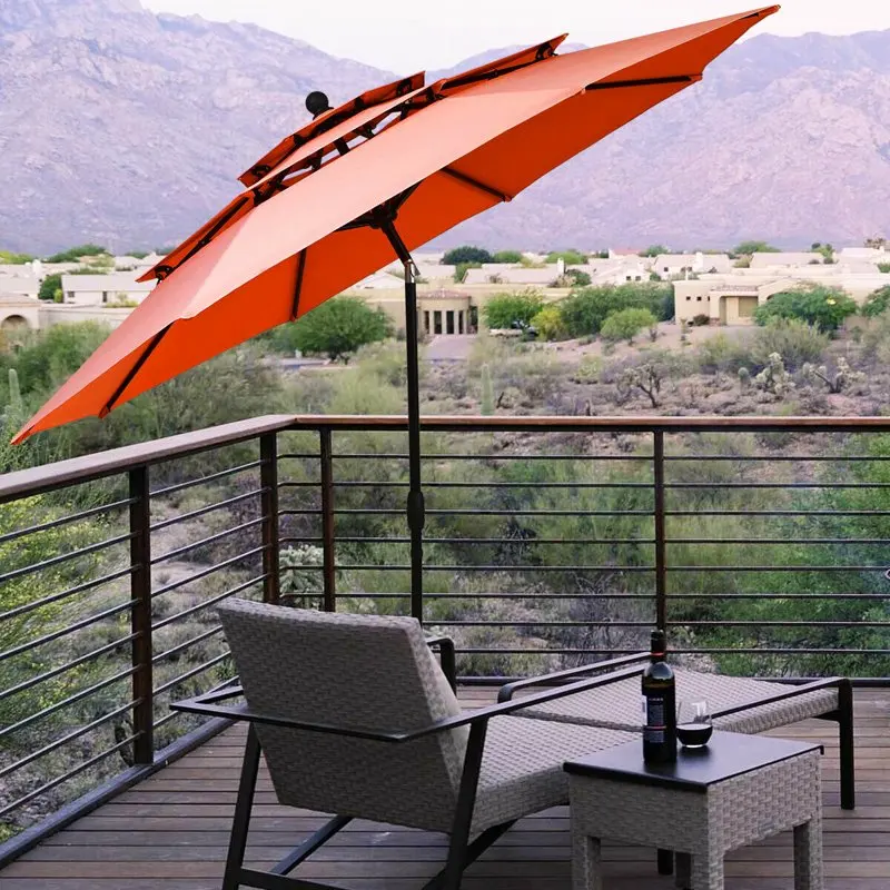 

10FT 3-Tier Patio Aluminum Sunshade Umbrella Shelter Double Vented Market Umbrella Orange