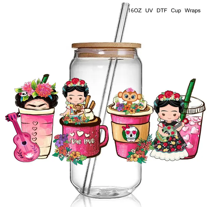 

Ready to Ship Music Cute Coffee Image 3D UV DTF Cup Wraps stickers Custom Wraps for 16oz Libbey Glass Can Cold Cups Tumbler