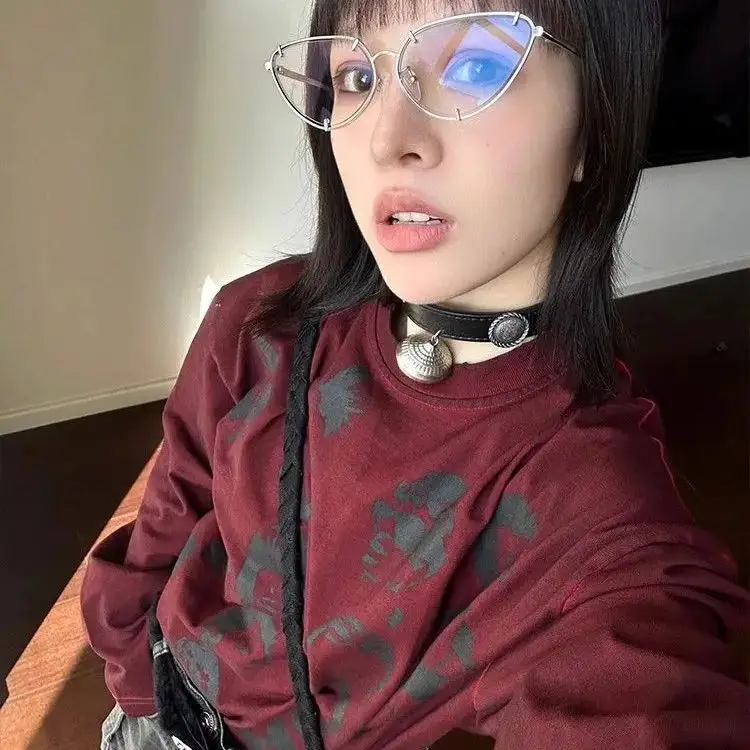 Футболка с принтом бордовая женская рубашка осенне-зимний дизайн американская