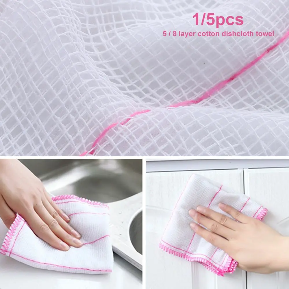 

1/5PCS Household Absorbent Towel Reusable Non-stick Oil Scouring Pad Cleaning Cloth Kitchen Dishcloth Wipe Rags
