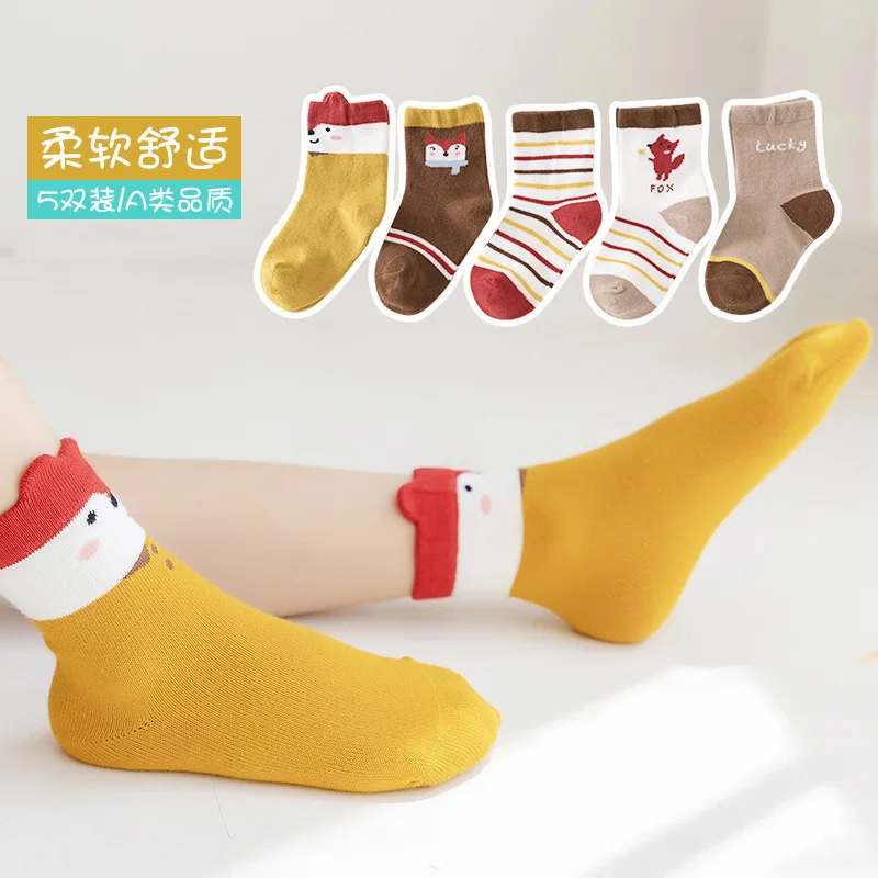 

5pcs Baby Girls Socks New Winter Cartoon Children's Socks Cotton Boys Girls Tube Socks Baby Socks 13-24m Winter Accessories