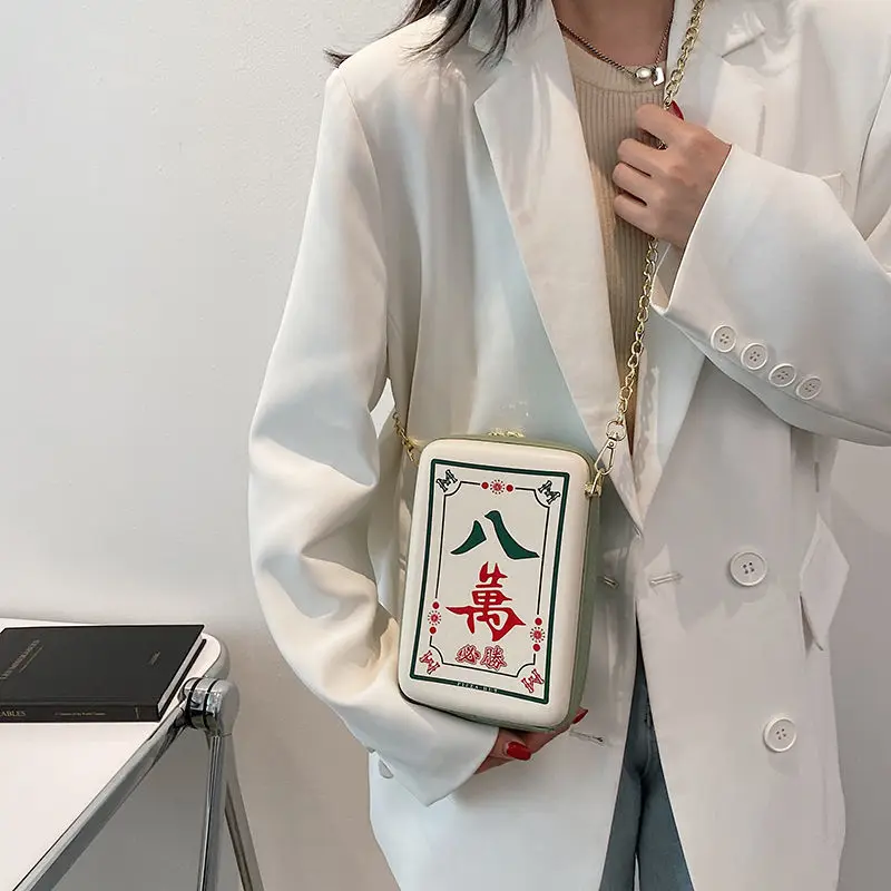 2022 New China Mahjong Printing Shoulder Bags Women Crossbody Bag Chains National Wild Designer Pu Leather Messenger Bag