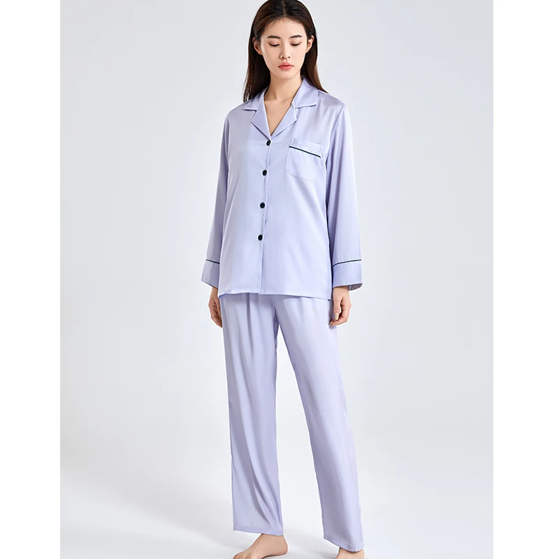 Satin Ice-Silk Pajamas Women Home Clothes White Pyjamas 2023 PJ Full Sleeve Sleepwear Women Nightwear Bedroom Pijamas Femme