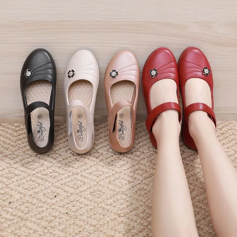 Comfortable Mary Jane Shoes Ladies Fashion Flat Shoes Soft Leather  Women Loafers Female Non Slip Work Shoes Mom Flats Footwear