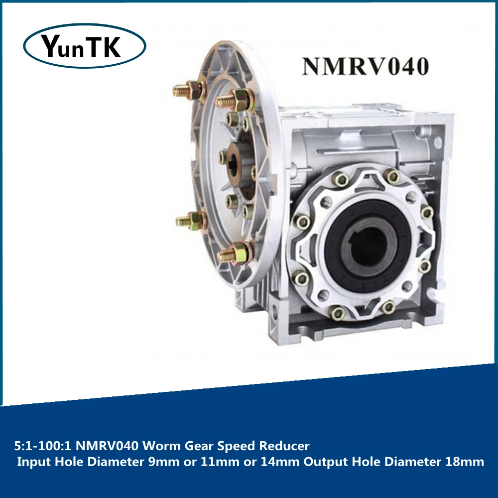 

5:1-100:1 NMRV040 Worm Gear Speed Reducer Input Hole Diameter 9mm or 11mm or 14mm Output Hole Diameter 18mm 90 Degree Gearbox
