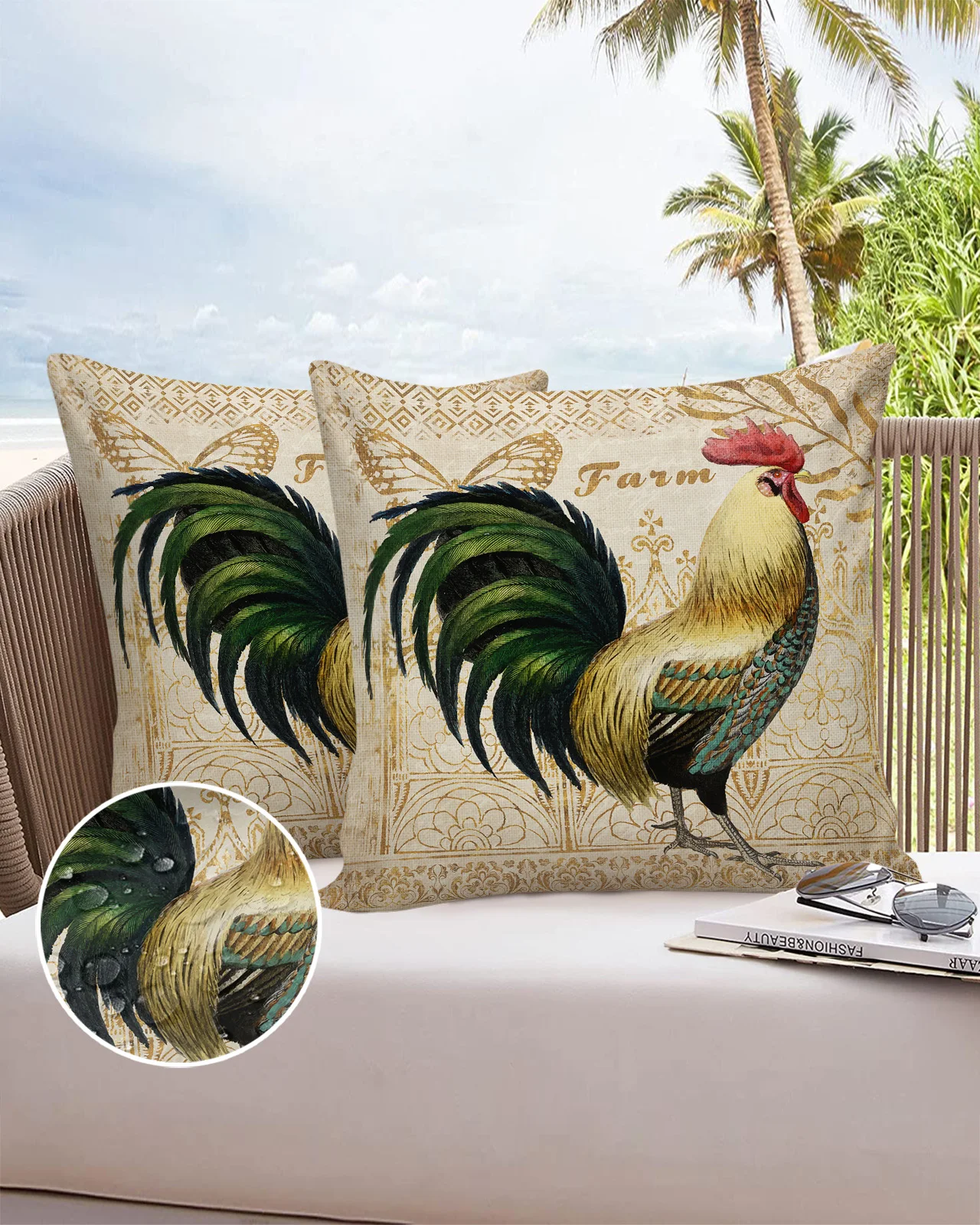 

Farm Rooster Butterfly Texture Waterproof Pillow Case Cushion Cover Home Wedding Decoration Sofa Bed Car Pillowcase