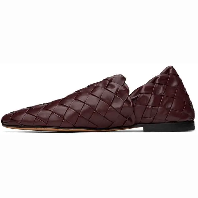 

Woven Leather Men Shoes Office Business Comfortable Casual Flats Daily Outside Breathable Loafers Solid Color Shoe For Men