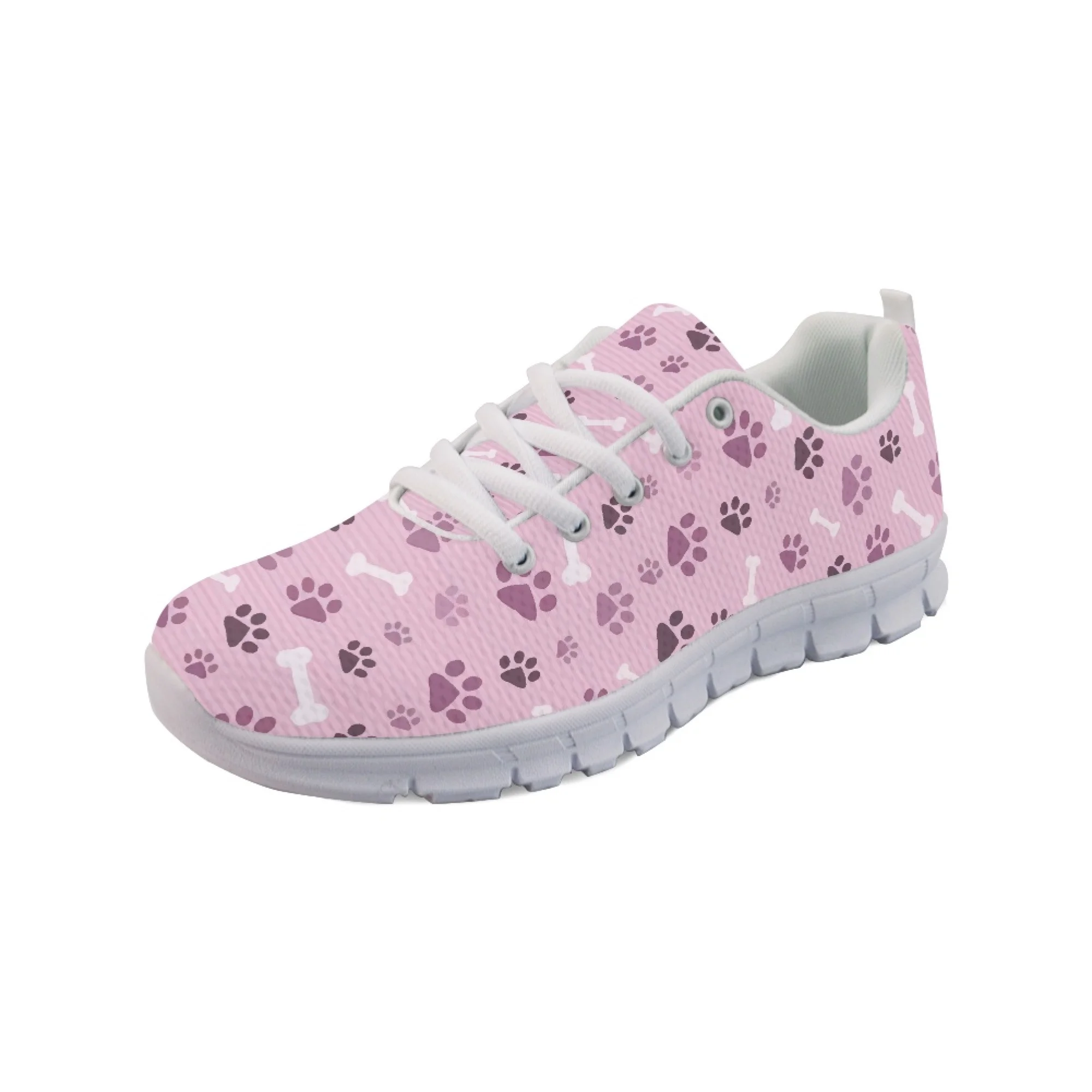 Yikeluo Pink Paw Print Woman Soft Sole Sneakers Breathable Lace Up Casual Shoes Women Zapatillas Zapatos Casuales De Mujer