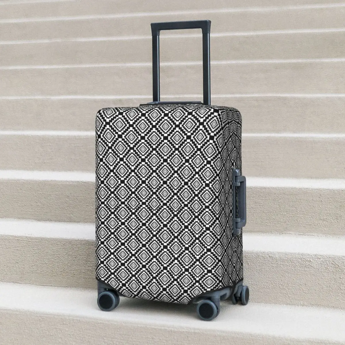 

Geo Print Suitcase Cover Black And White Geomatric Flight Travel Practical Luggage Case Protection