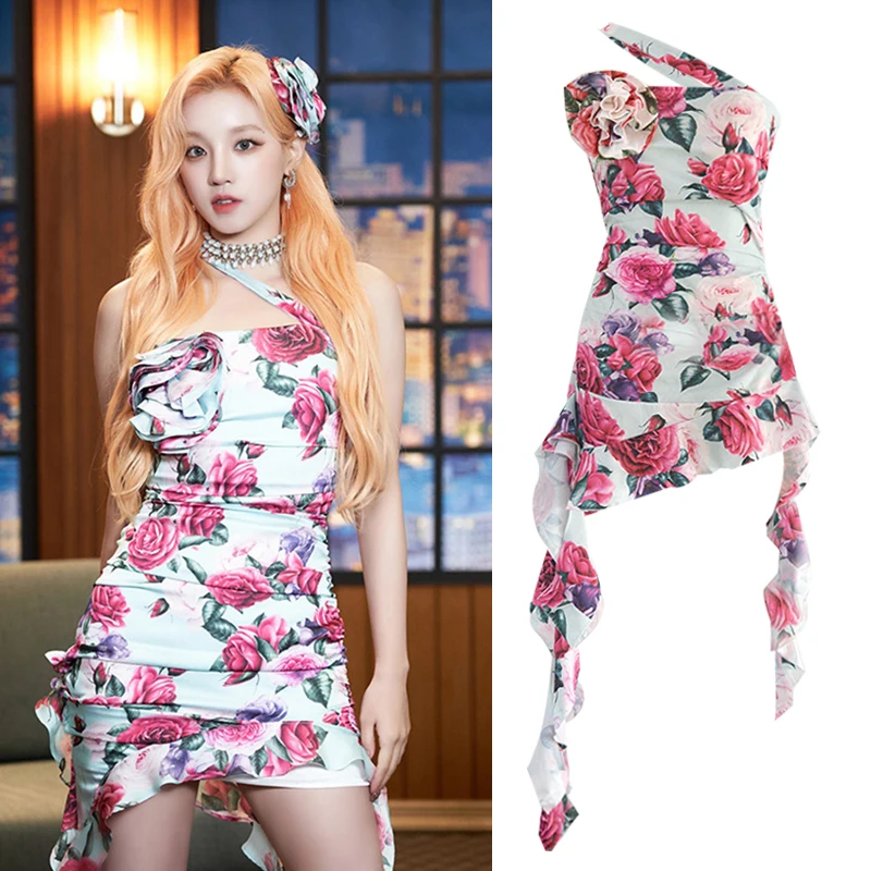 

K-pop Idol Clothes Women Concert Outfits Floral Dress Stage Costume Festival Clothing Rave Dancer Outfit Jazz Dancewear JL5098