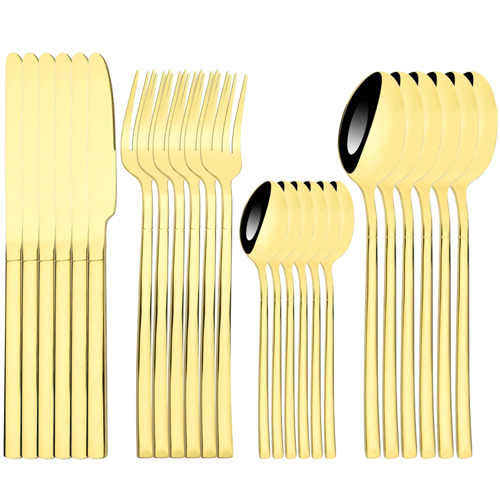 

Drmfiy 24Pcs Flatware Set Cutlery Stainless Steel Gold Dinnerware Set Kitchen Silverware Western Knife Spoons Fork Tableware Set