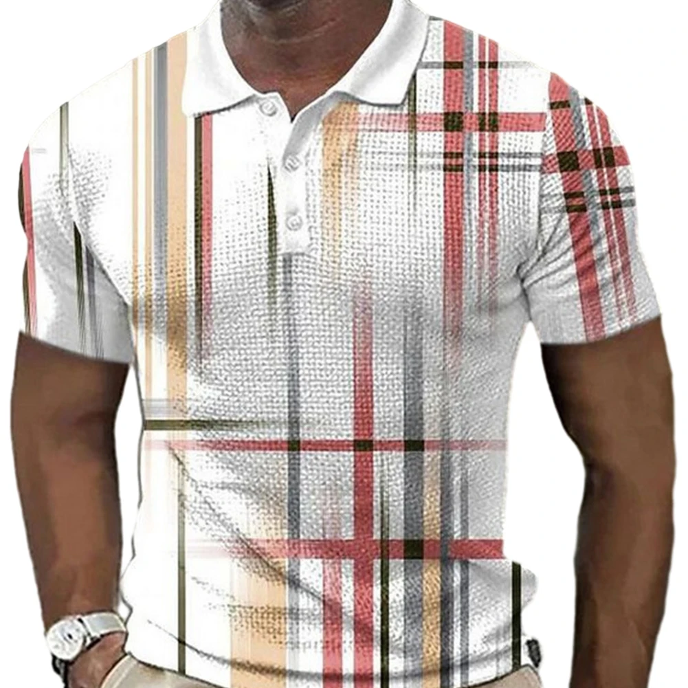 

Men's Casual Stripe T Shirt Slim Button Collared Shirt Perfect for Summer Casual Short Sleeve Muscle Fitness Bodybuilding Top