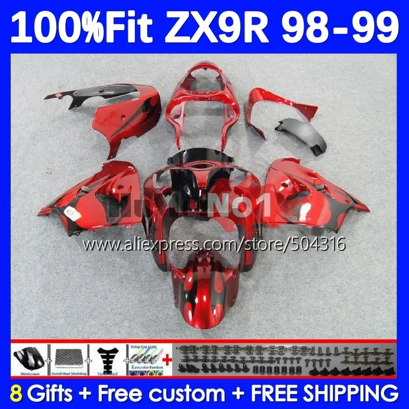 

OEM Body For KAWASAKI NINJA ZX 9R 900 CC 9 R ZX9 R 83MC.8 ZX900 900CC ZX-9R ZX9R 98 99 1998 1999 Injection Fairing Red Flames