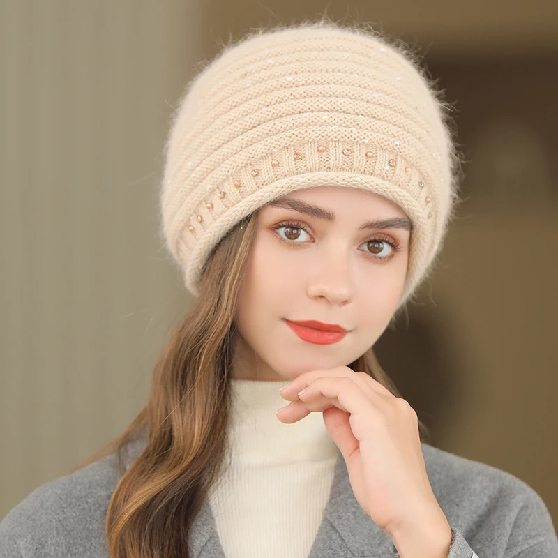 

Новая женская зимняя шапка CNTANG, уличная одежда, теплая шапка из смеси кроличьего меха, модные декоративные облегающие шапки, шапки для женщи...