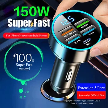 Cargador de coche USB de 4 puertos tipo C PD 150W, adaptador de carga rápida para Huawei OPPO Oneplus iPhone 14 Pro Max 13 12 11 Mini XS Xiaomi 1
