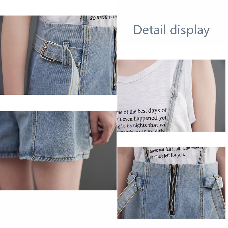 Denim strap shorts Women's blue summer large size 2023 new youth fashion high waist rough hem loose straight leg pants