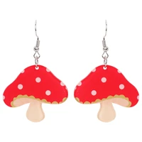 2022 cartoon lovely print red acrylic mushroom drop earrings for women girls dangle earrings pendants fashion jewelry party gift