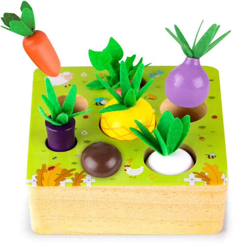 

Montessori Toys for Baby Boys Girls1 2 3 Years Educational Wooden Puzzle Carrot Harvest Game Shape Sorting Toys Gift for Toddler