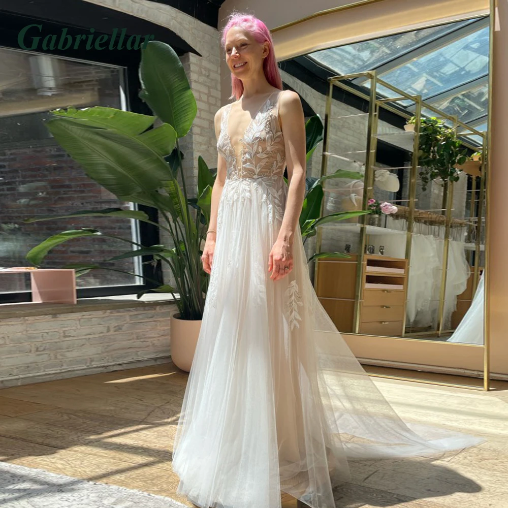 

Gabriellar Classic Appliques A-line Wedding Dresses 2023 Deep V-neck Backless Tank Court Train Robe De Mariée Personalised