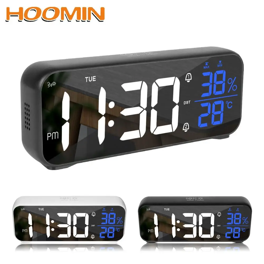 

Электронные часы HOOMIN с голосовым управлением, цифровые часы с функцией повтора температуры и влажности, настольные часы со светодиодсветод...