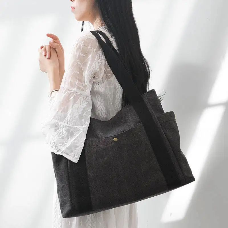 

Тканевая сумка на плечо 2022, большая Повседневная Холщовая Сумка, школьная женская сумка для девочек-подростков, трендовая дизайнерская Лет...