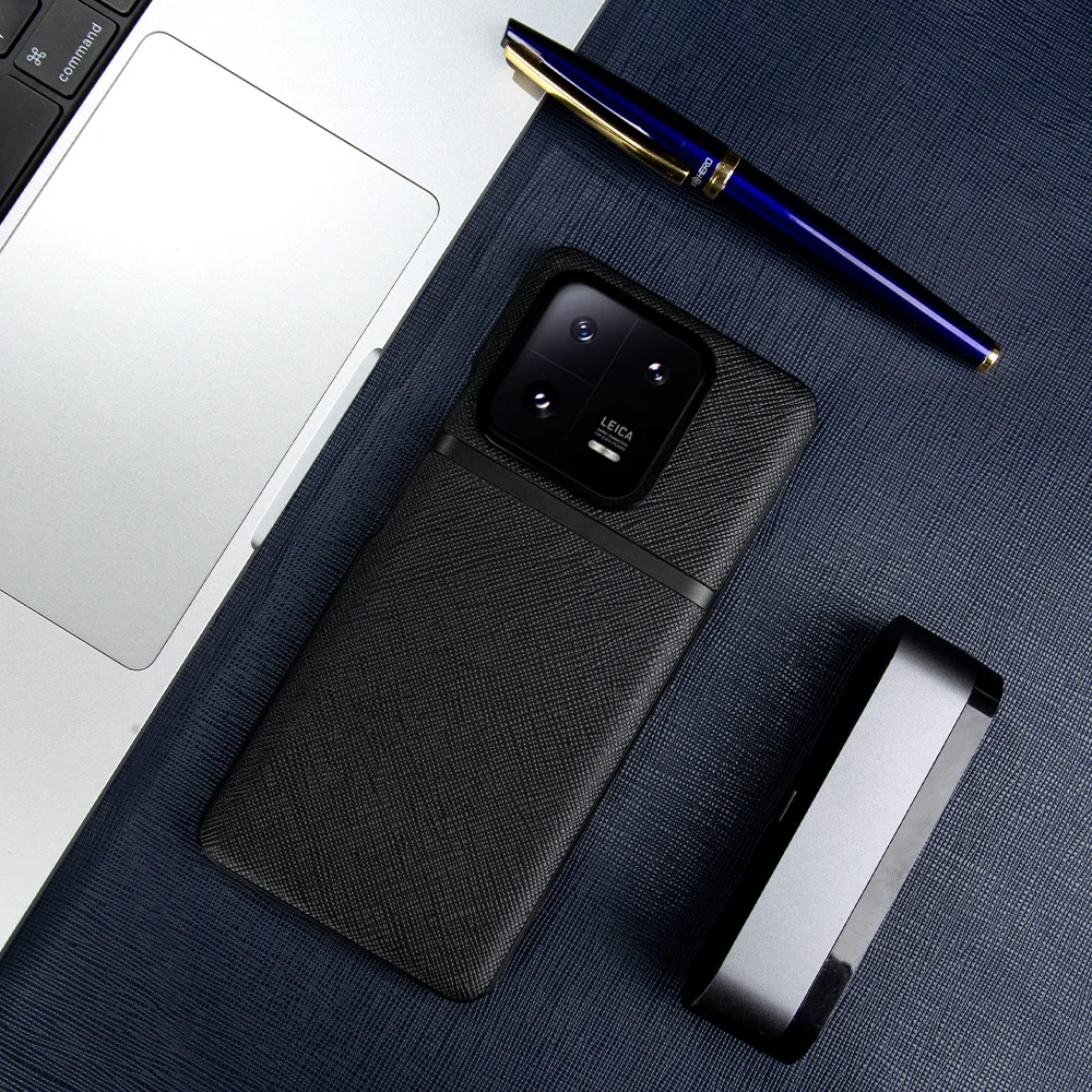 

Suitable For XiaoMi 13Pro leather Cross-Grain business Anti-drop Metal Frame All-inclusive Protective Case