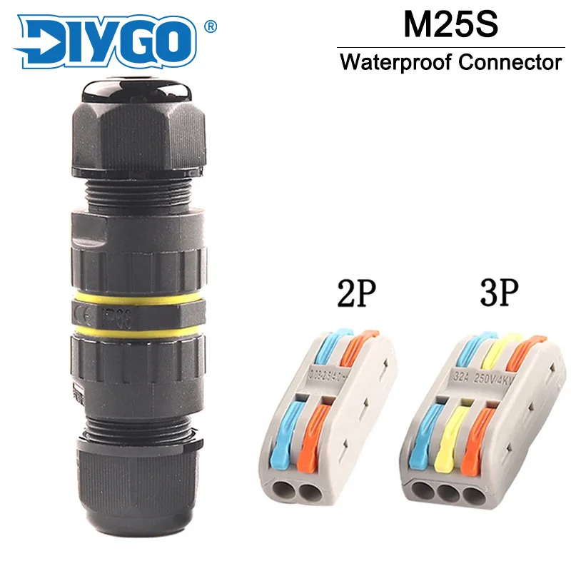 

IP68 Waterproof Wire Connector M25S Solderless Connector 2/3 Pin Outdoor Led Lighting Wire Connectors Terminal Adapter