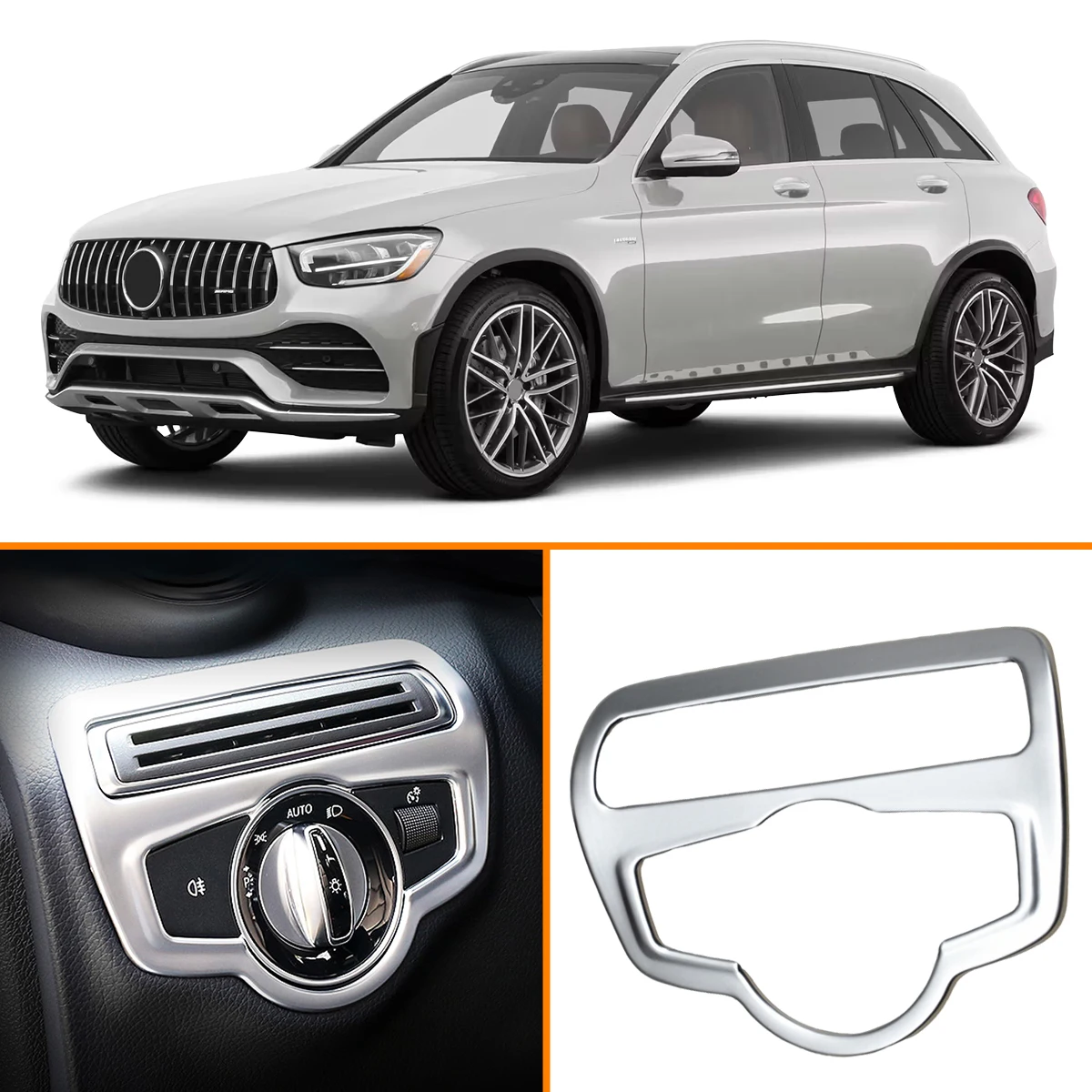 Фото Для Mercedes-Benz C/GLC-класса X253 C253 W205 2017-2021: Декоративная накладка на рамку переключателя фар, матовый хром №1