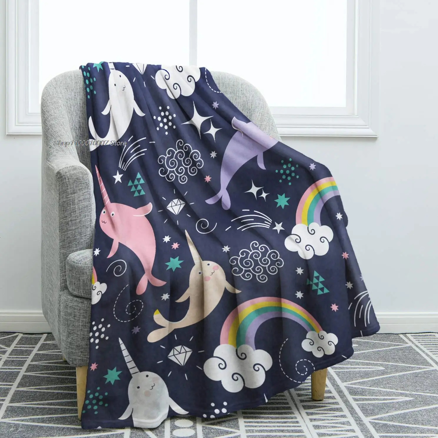 

Narwhals Throw Blanket Soft Flannel Throw Smooth Soft Blanket for Sofa Couch Bed Office