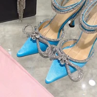 new rhinestone butterfly knot sandals fine heel sandals women crystal fairy wind pink bow tie with diamond high heels