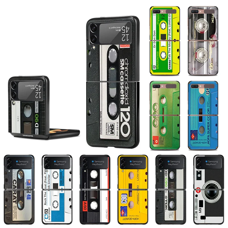 Cover For Samsung Z Flip3 Flip4 Retro Old Cassette Tape Luxury Galaxy Z Flip 4 3 5G Black Matte Hard Silicone Phone Case Coque