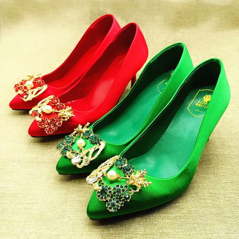 

7cm High Heels Women Shoes Light Lipstick Color Rhinestone Wedding Shoes Green Party Dress Shoes Stiletto Ladies Shoes 2023 New