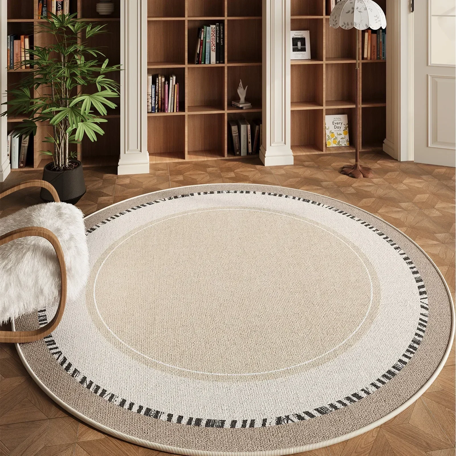 Круглый ковер для гостиной бежевый напольный коврик компьютерного стула