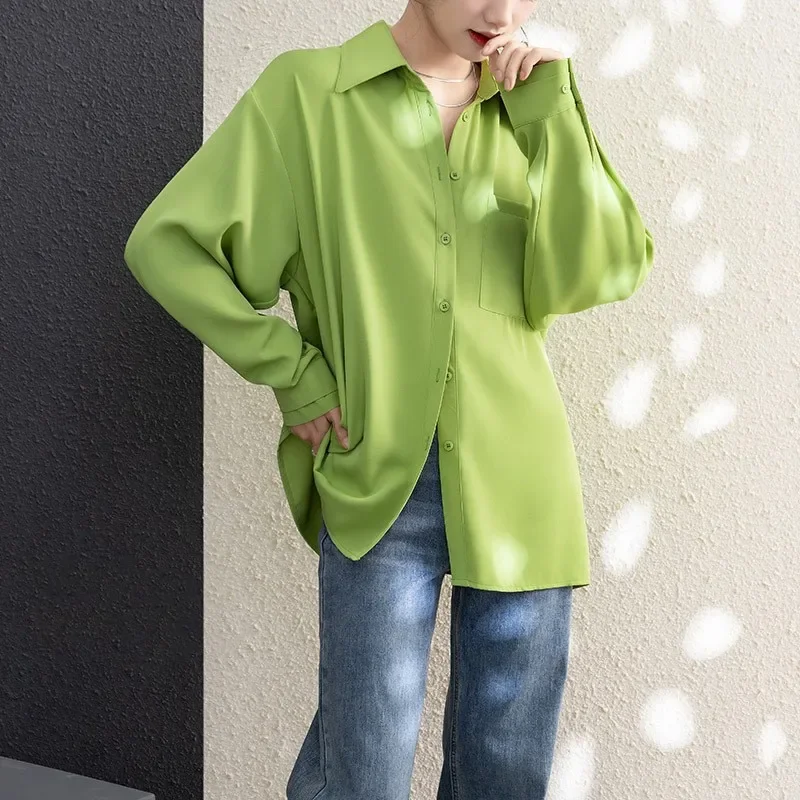Свежая винтажная элегантная повседневная рубашка свободного кроя с длинными