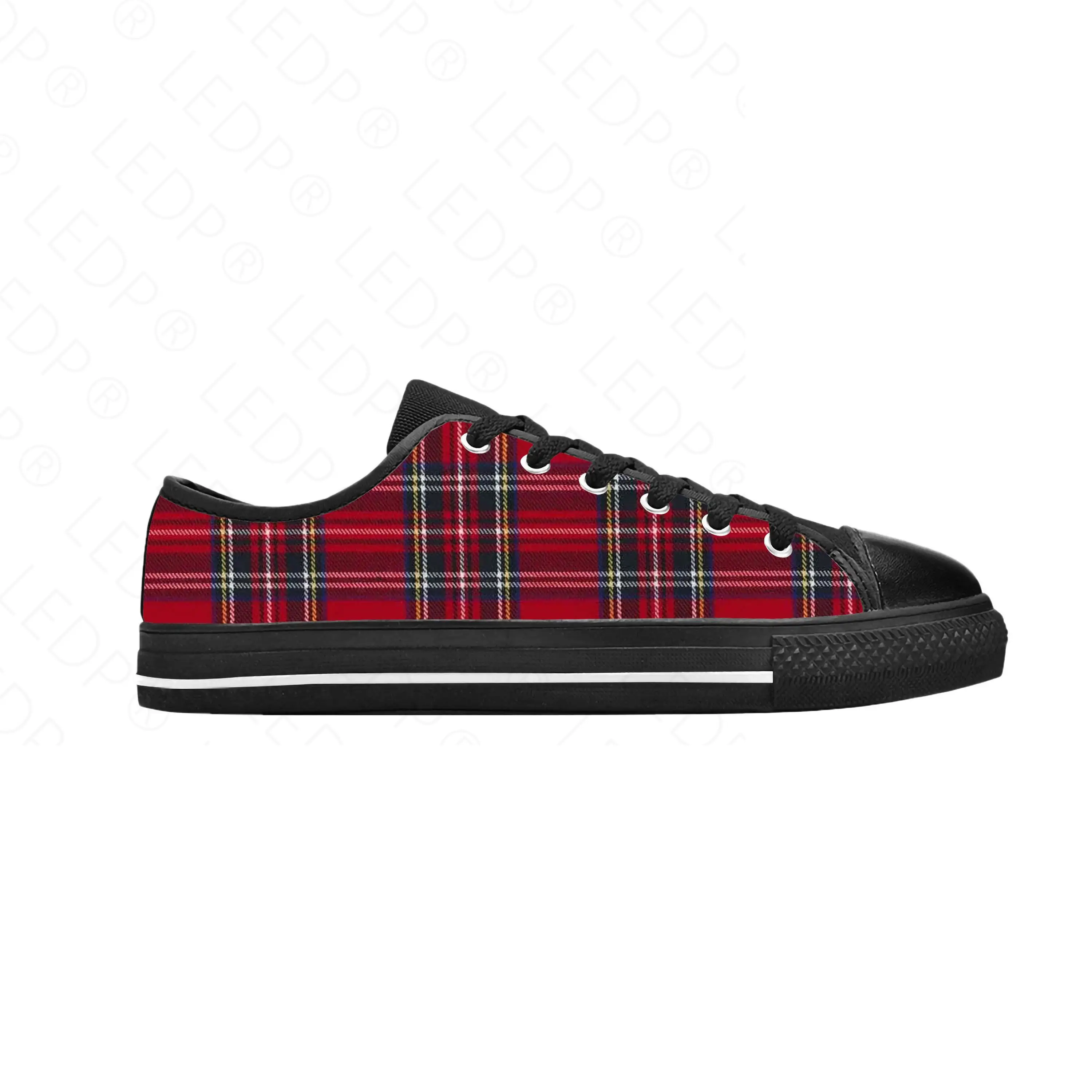 

Кроссовки мужские/женские в шотландскую клетку, Классическая Повседневная обувь с низким верхом, удобные дышащие кеды с 3D-принтом, цвет красный, шотландский королевский стюарт клан, клетчатая ткань