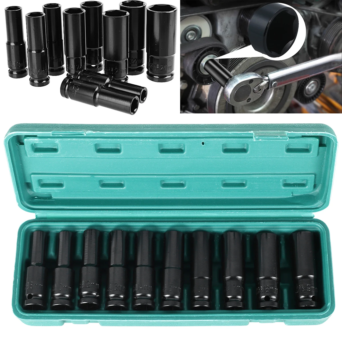 

Набор ударных торцевых головок 1/2 дюйма, метрический глубокий ударный Набор торцевых головок, пневматический гаечный ключ, головка, инструмент, набор торцевых головок, набор ручных инструментов