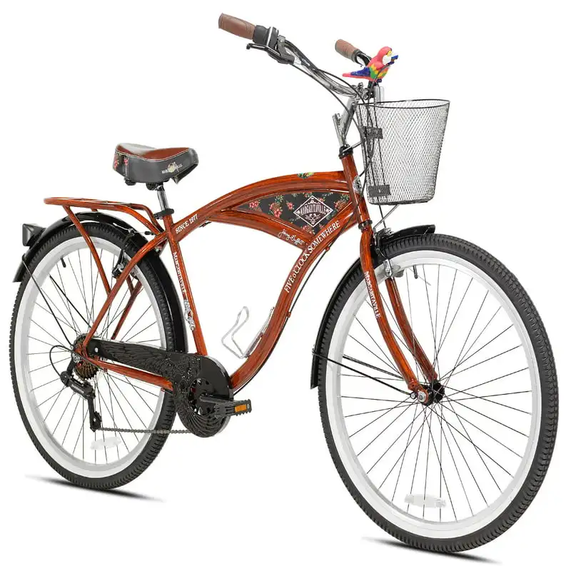 

26" Men's Cruiser Bike, Wood Grain Color Applicable Shock Absorption Bicycle Variable Speed Mountain Brake Adult Cycling