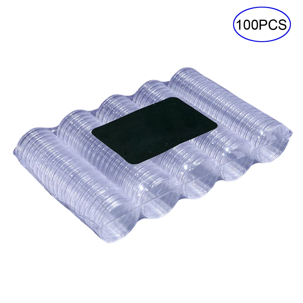 

100pcs Clear 27mm Round Coin Box Holder Plastic Storage Display Organizer CasesOrganiseurs EasyTo Assemble De Rangement Cocina