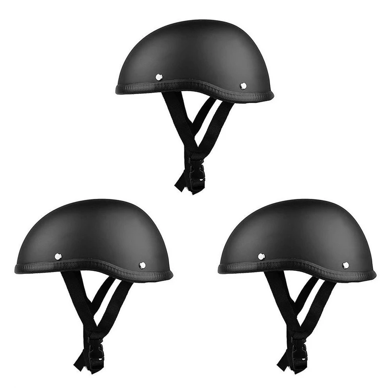

3X Skull Cap Motorcycle Helmet Vintage Half Face Helmet Retro German Style Chopper Cruiser，Mat Black