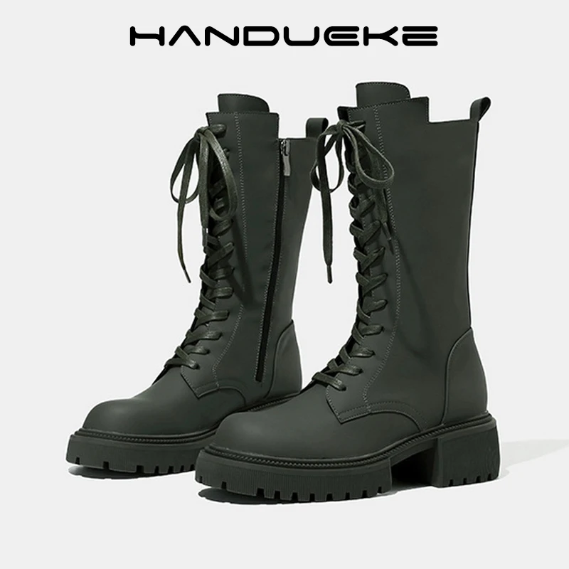 2022 PU Leather Knee High Boots Women Platform Chunky Heels Motorcycle Boots  for Woman Lace up Side Zipper Winter Shoes Woman - купить по выгодной цене  | AliExpress