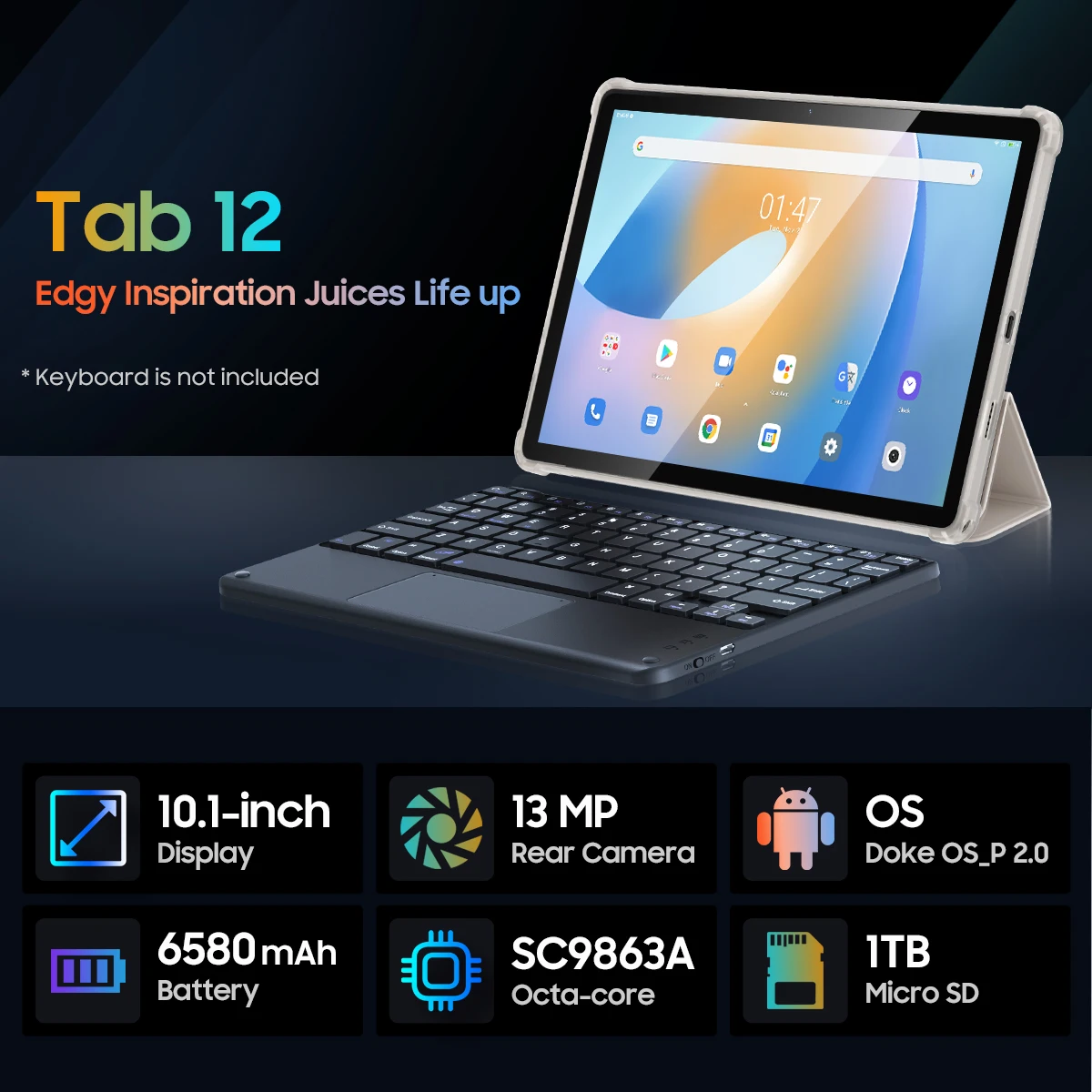 10.1 Inch Android 11 Blackview Tab 12 Octa Core 4GB RAM 64GB ROM Tablets PC Unisoc SC9863A 6580mAh Ultra Thin Portable Pad