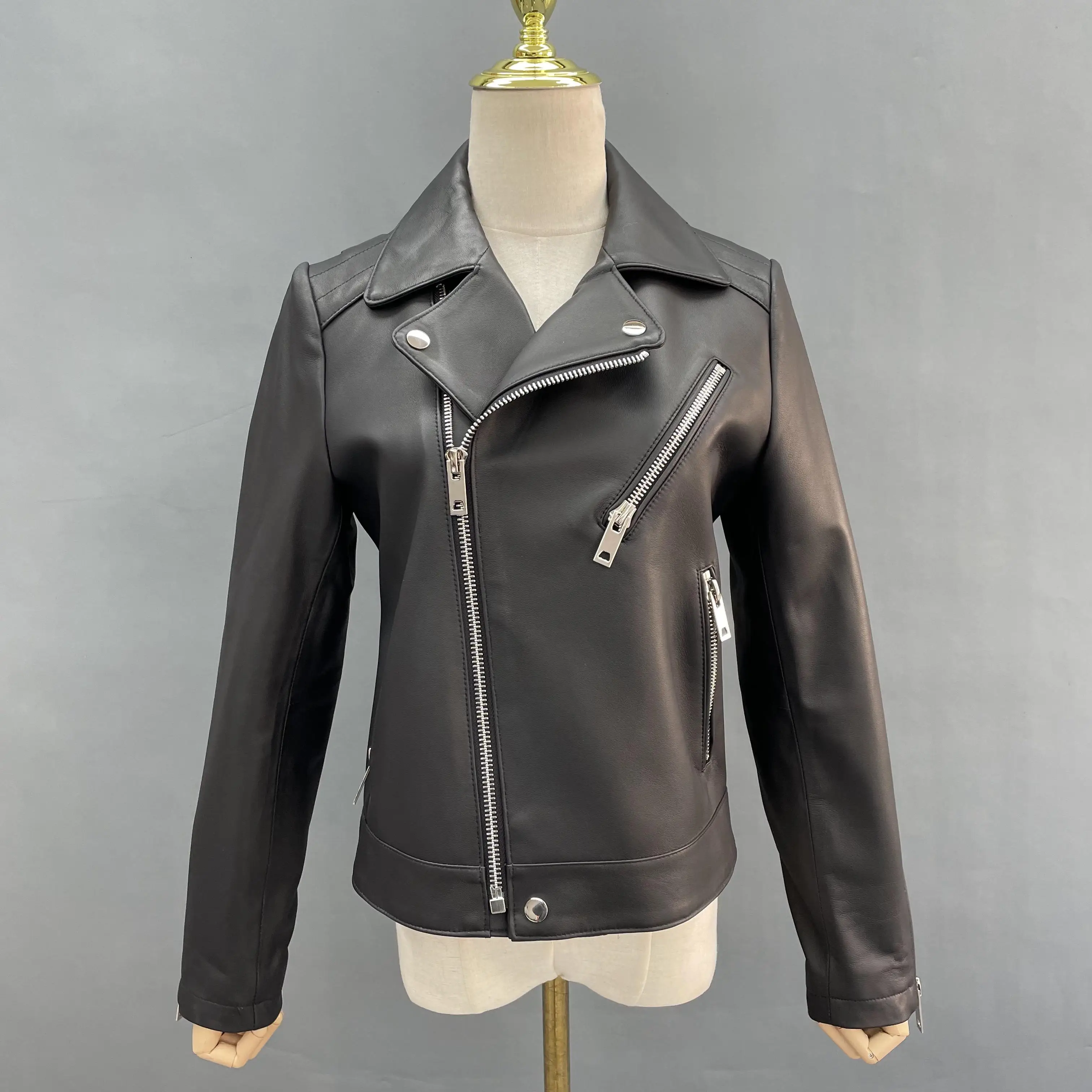 JANEFUR Women's Leather Jacket 2023 Classic Slim Street Black Real Sheepskin Coat Short Moto Fashion Female Outerwear