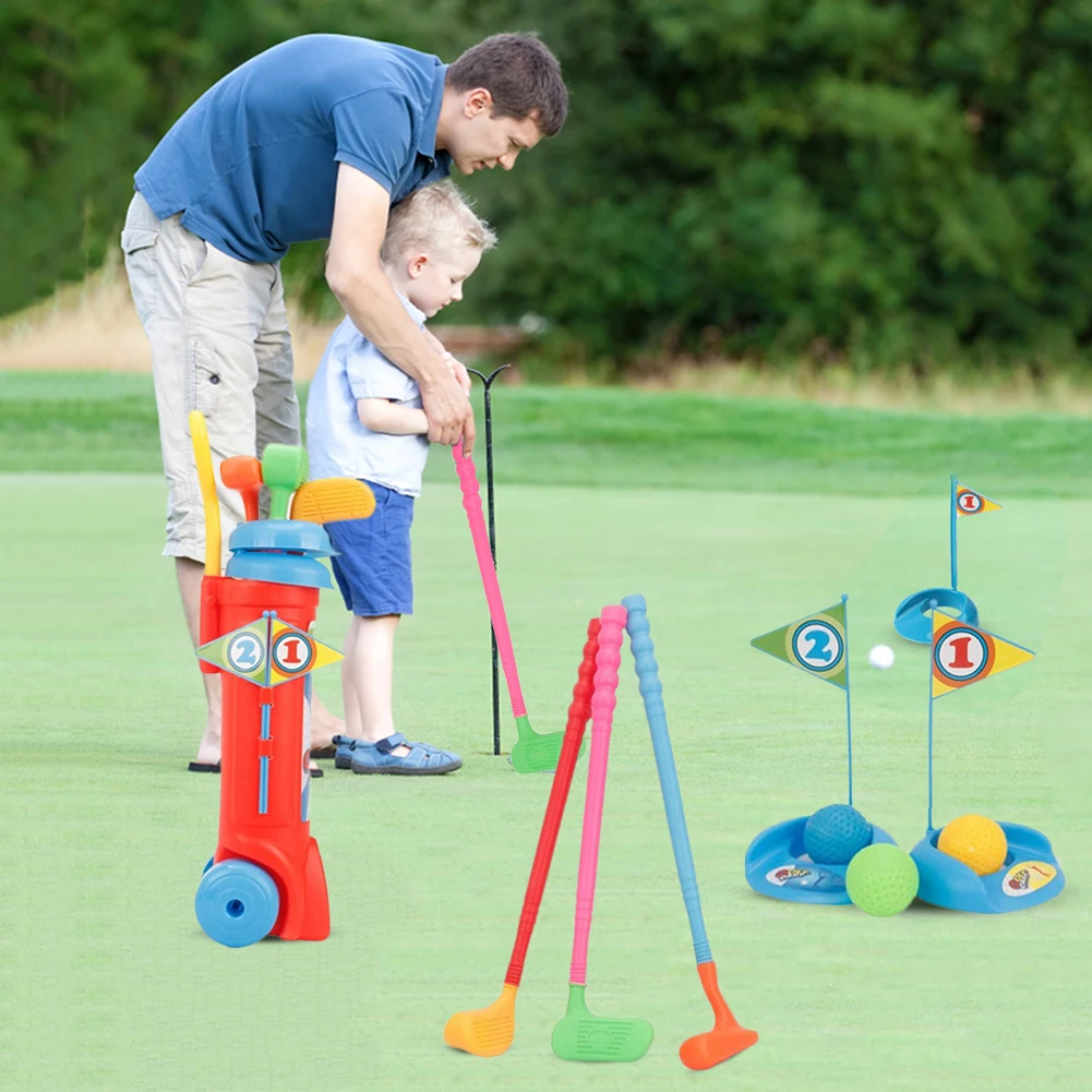 

Children Golf Club Ball Green Hole Cup Group Color Cognition Golf Exercise Game Lightweight with Wheels Outdoor Sports Equipment