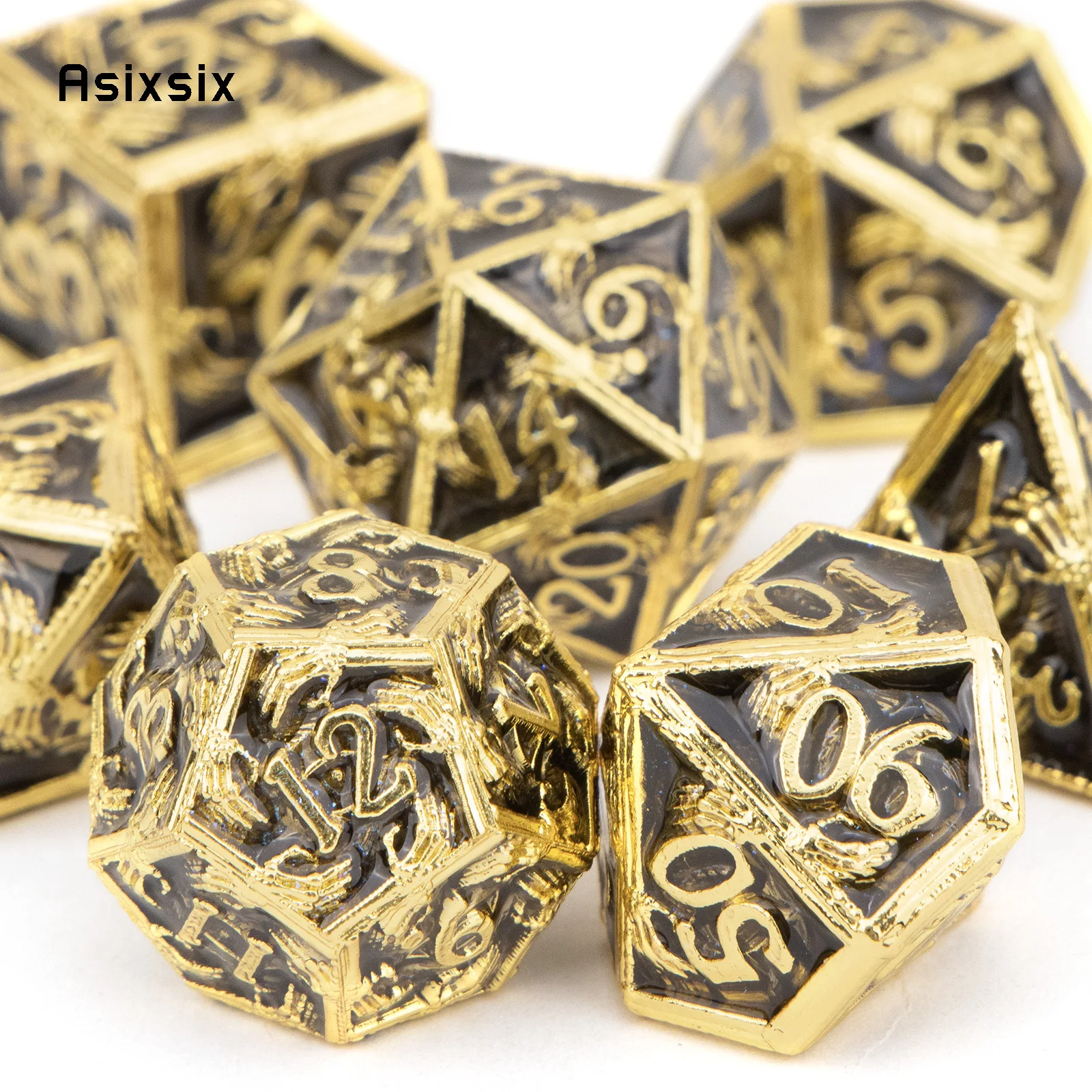 7 шт. золотистые черные металлические игральные кости