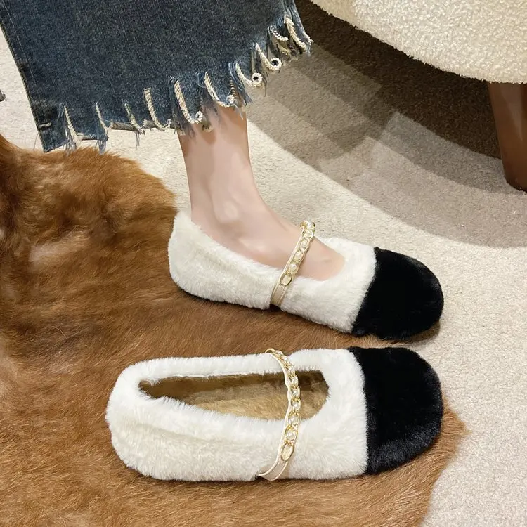 

Туфли женские с круглым носком, модная гладкая обувь на плоской подошве с цепочкой, Повседневная Уличная обувь