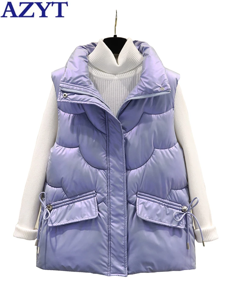 

AZYT 2022 New Winter Cotton Padded Vest Women Windproof Warm Winter Sleeveless Jacket Female Casual Stand Collar Chalecos