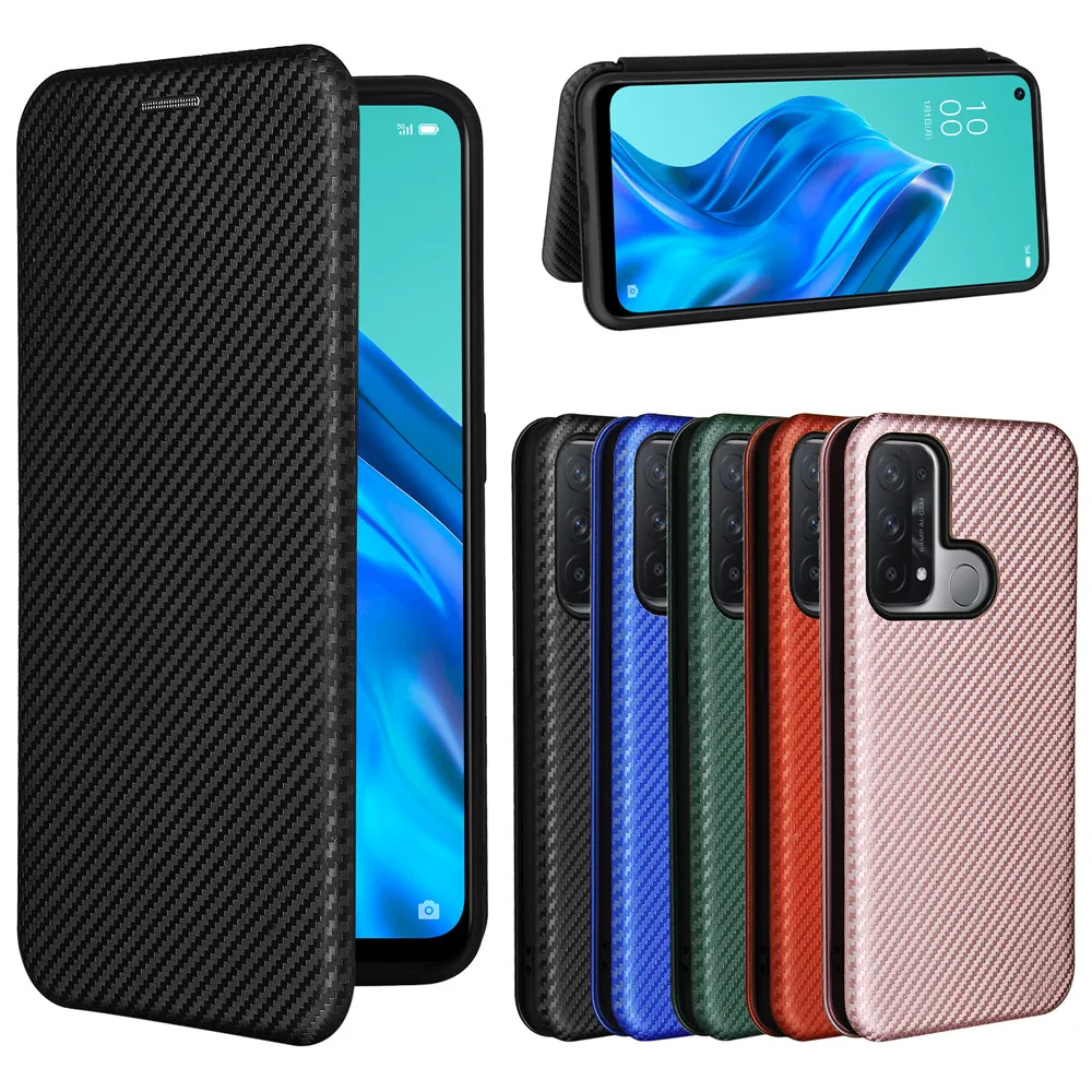 

Carbon Synthetic Fiber Leather Case For OPPO Reno 5A Folio Magnectic Adsorption Book Flip Cover Reno 5A 5 A Reno5A 3A 7A 7 Bags