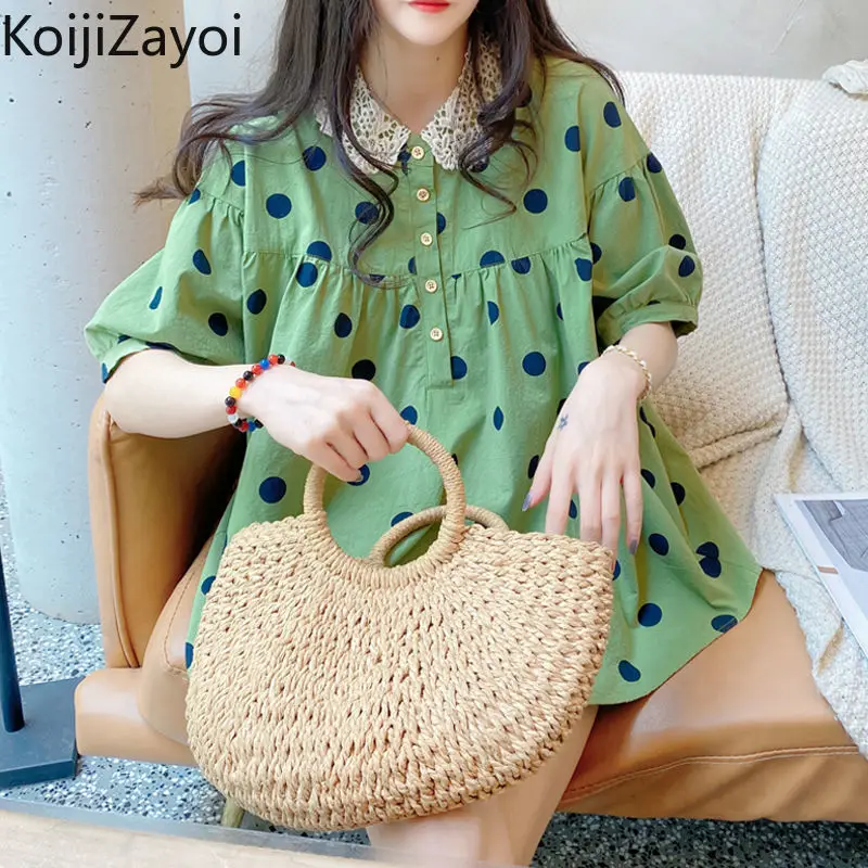 

Koijizayoi Polka Dot Women Blouse Casual Loose Vintage Chic Shirt Summer Fashion Lady Sweet Short Sleeves Blusas Dropshipping