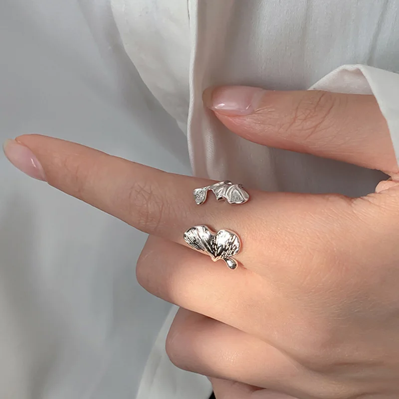 

Literary Style Trendy Ginkgo Leaf Ring Handmade Plant Art Girl Adjustable Rings For Women Girl Girlfriend's Birthday Gift